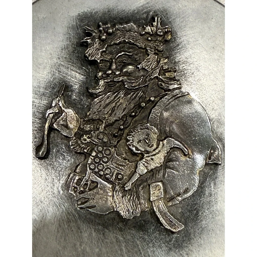 Vtg 1978 METZKE Pewter Christmas Tin Santa Claus St Nicholas Pipe Doll Box 5.5